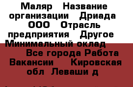 Маляр › Название организации ­ Дриада, ООО › Отрасль предприятия ­ Другое › Минимальный оклад ­ 18 000 - Все города Работа » Вакансии   . Кировская обл.,Леваши д.